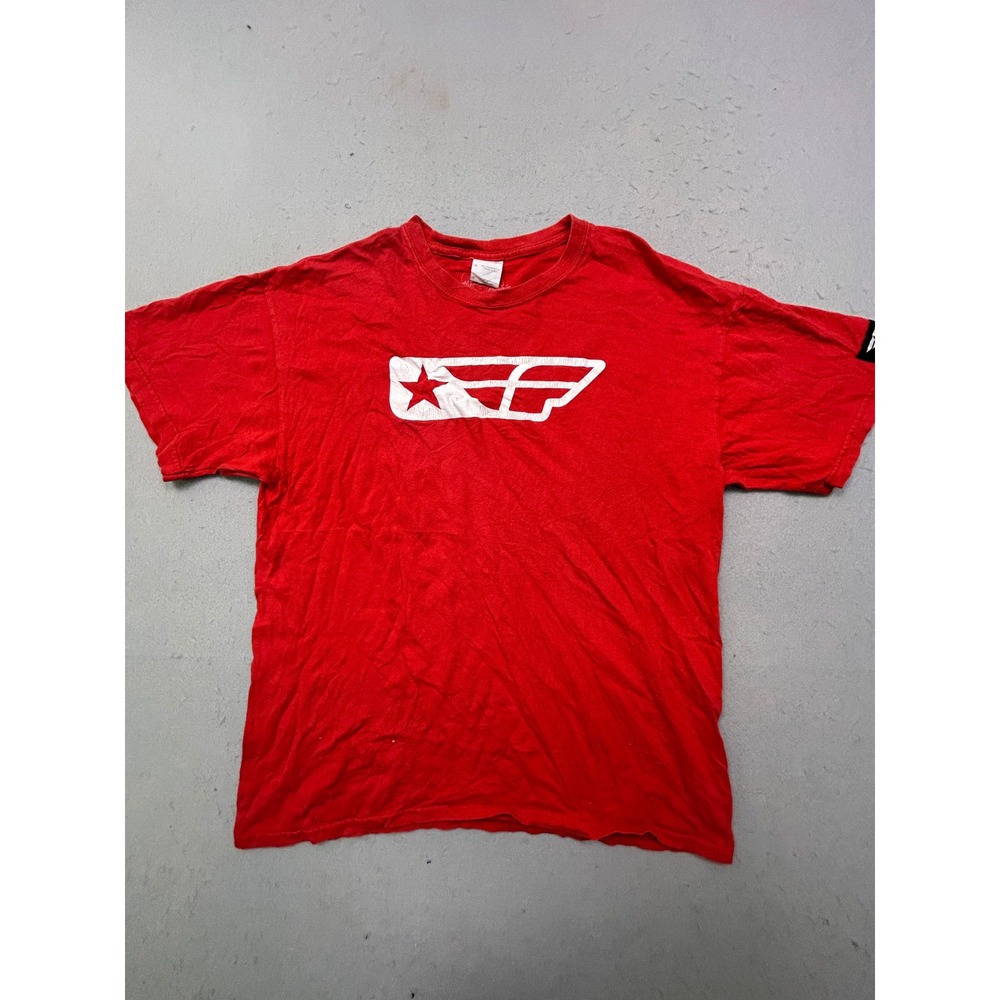 Fly Racing T-Shirt 100% Cotton Red Graphic Large Mens